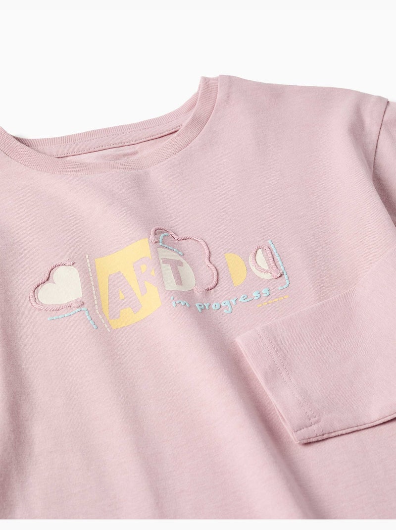 Camiseta de manga larga de algodón con estampado y volantes Malva lila - Kiabi