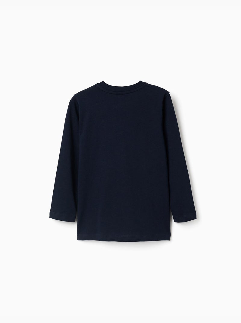 Camiseta de manga larga de algodón con estampado ZY Azul oscuro - Kiabi