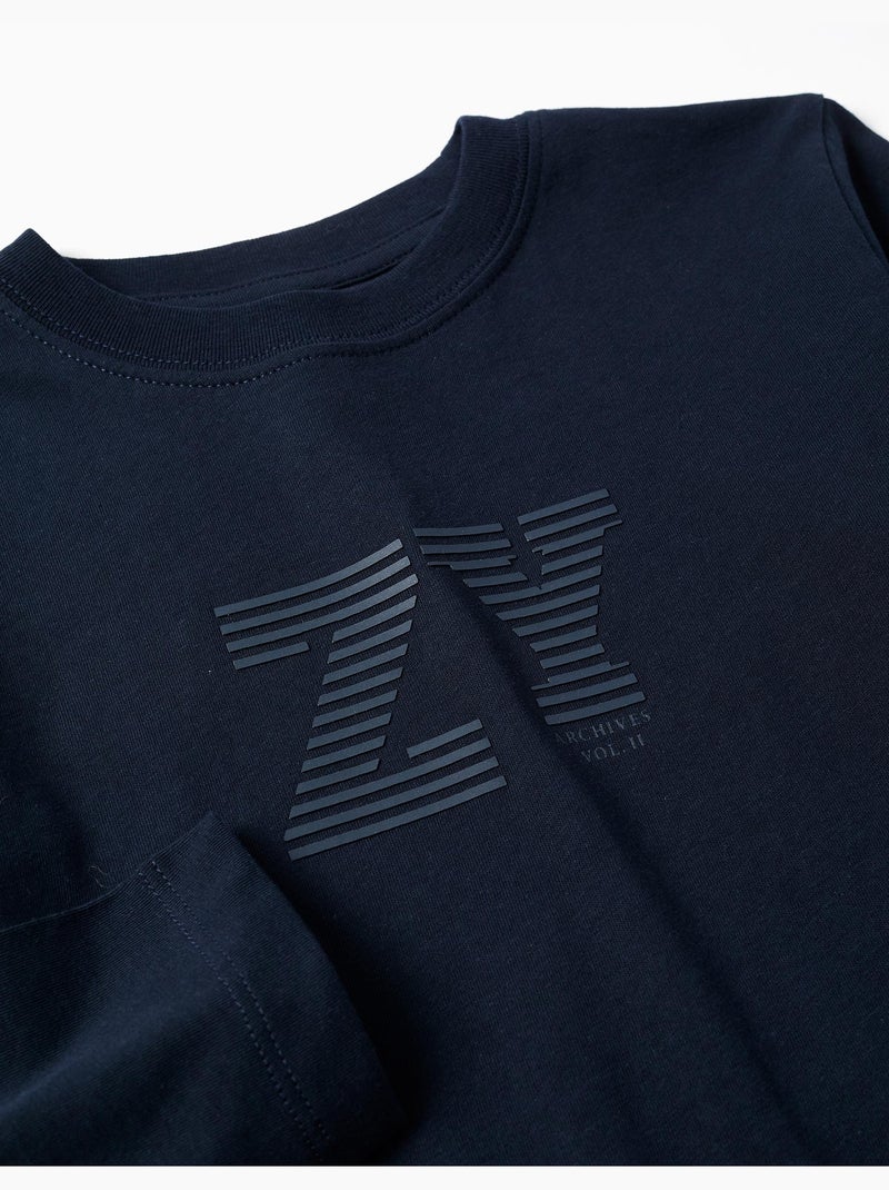 Camiseta de manga larga de algodón con estampado ZY Azul oscuro - Kiabi