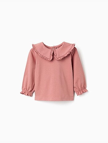 Camiseta de manga larga de algodón con volantes