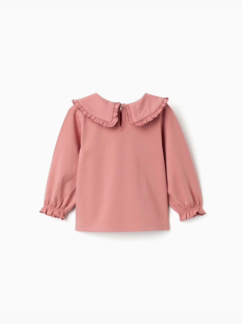 Camiseta de manga larga de algodón con volantes Rosa - Kiabi