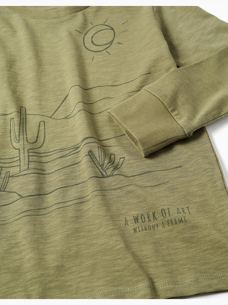 Camiseta de manga larga de algodón Work of Art Verde oscuro - Kiabi