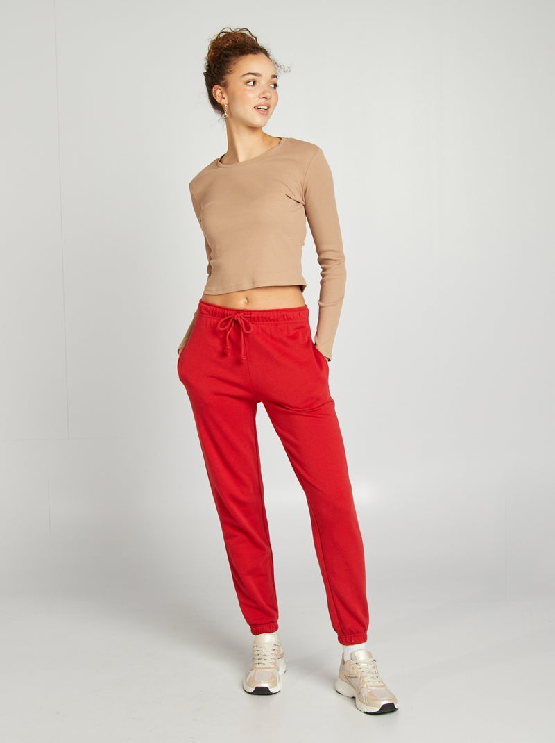 Camiseta de manga larga de canalé BEIGE - Kiabi