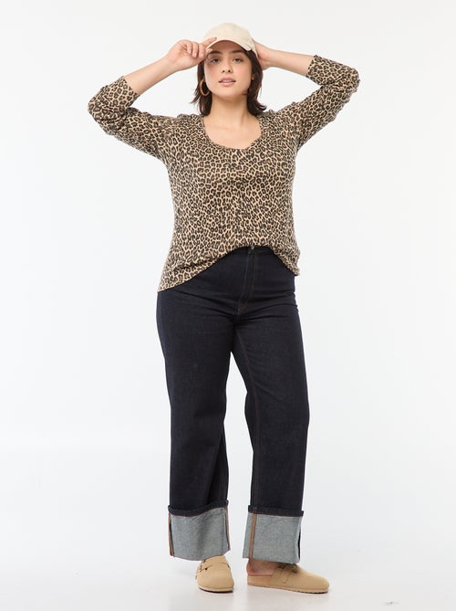 Camiseta de manga larga de canalé - Kiabi