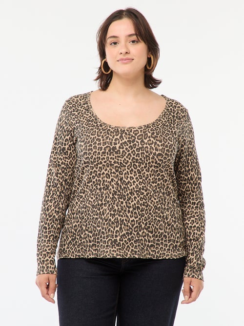 Camiseta de manga larga de canalé - Kiabi