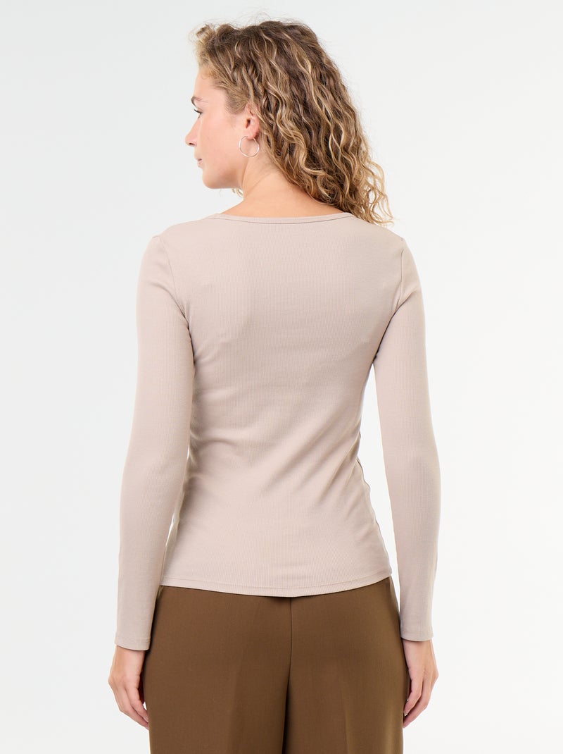 Camiseta de manga larga de canalé Beige - Kiabi