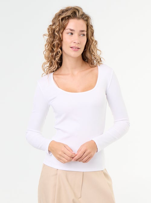 Camiseta de manga larga de canalé - Kiabi