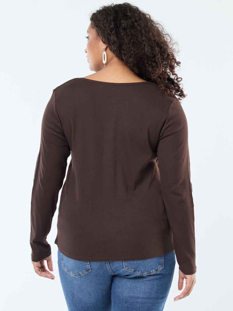 Camiseta de manga larga de canalé Marron - Kiabi