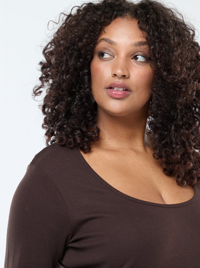 Camiseta de manga larga de canalé Marron - Kiabi