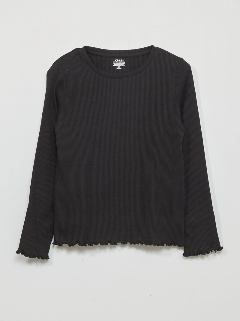Camiseta de manga larga de canalé Negro - Kiabi