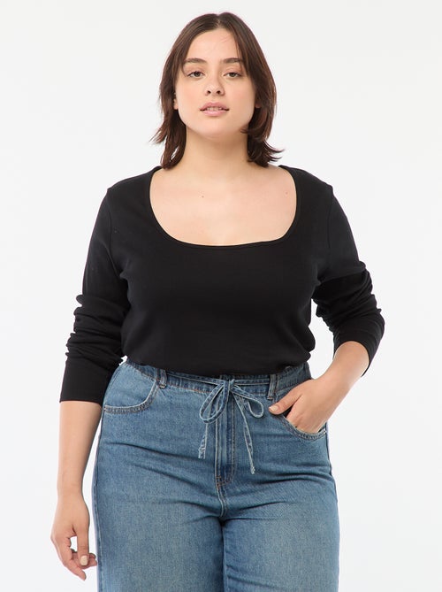 Camiseta de manga larga de canalé - Kiabi