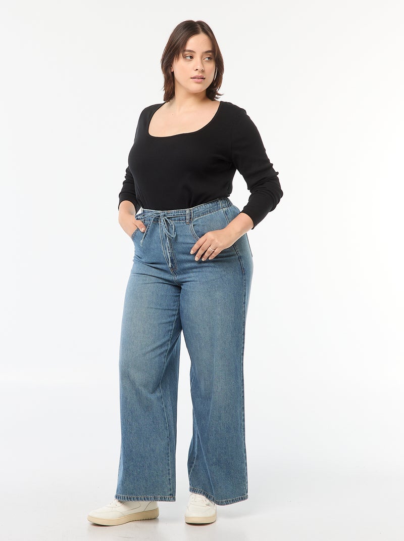 Camiseta de manga larga de canalé negro - Kiabi