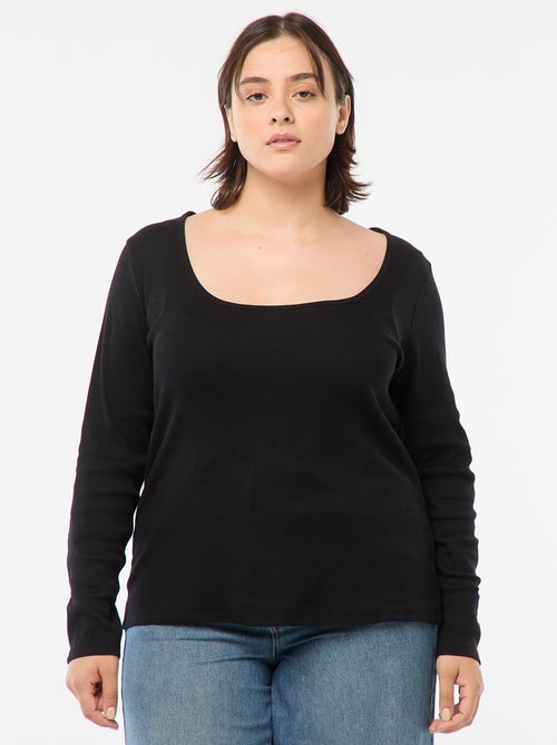 Camiseta de manga larga de canalé - Kiabi