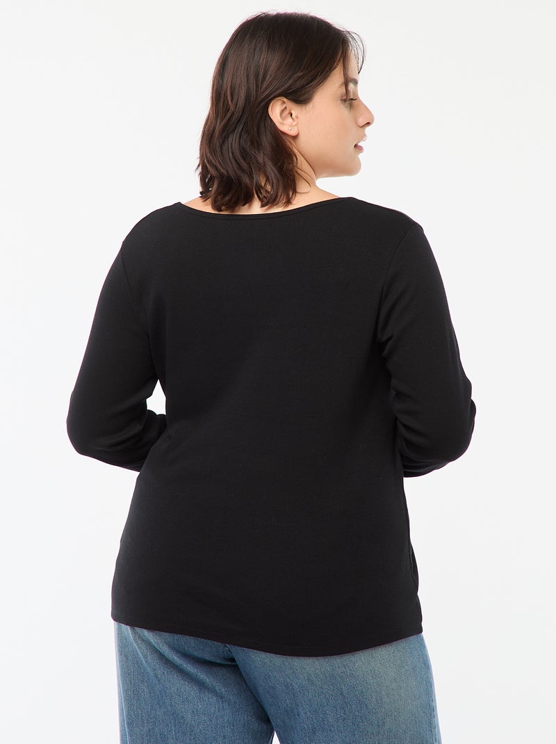 Camiseta de manga larga de canalé negro - Kiabi