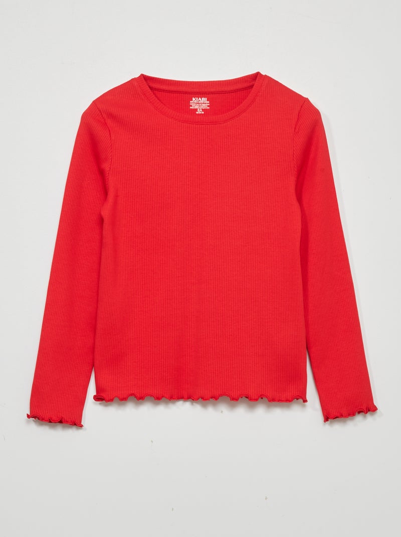 Camiseta de manga larga de canalé ROJO - Kiabi
