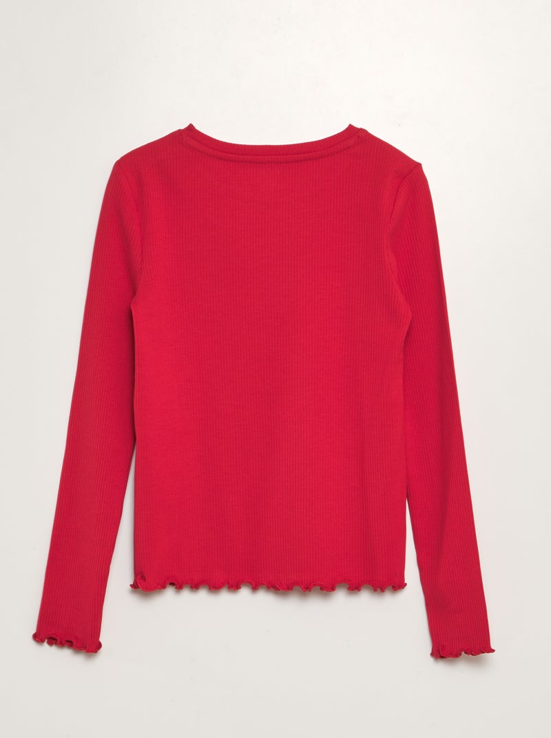 Camiseta de manga larga de canalé ROJO - Kiabi