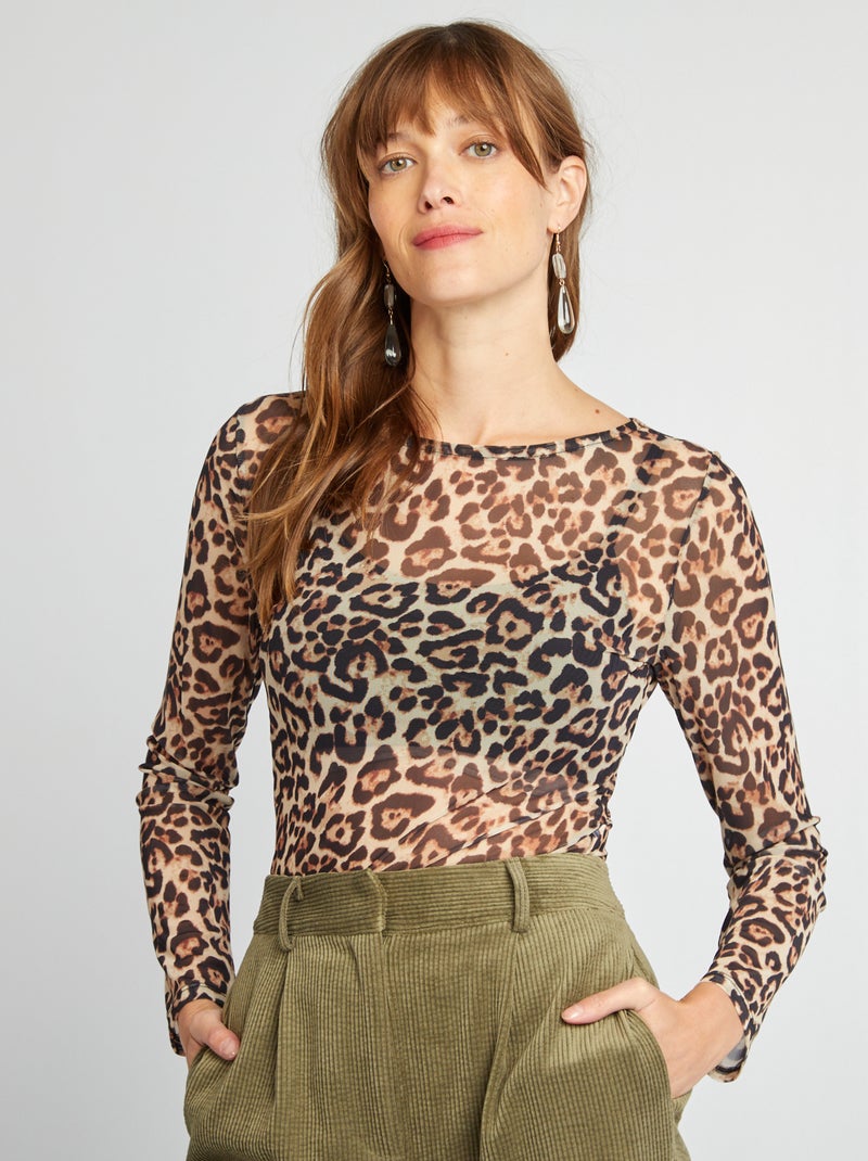 Camiseta de manga larga de leopardo MARRON - Kiabi