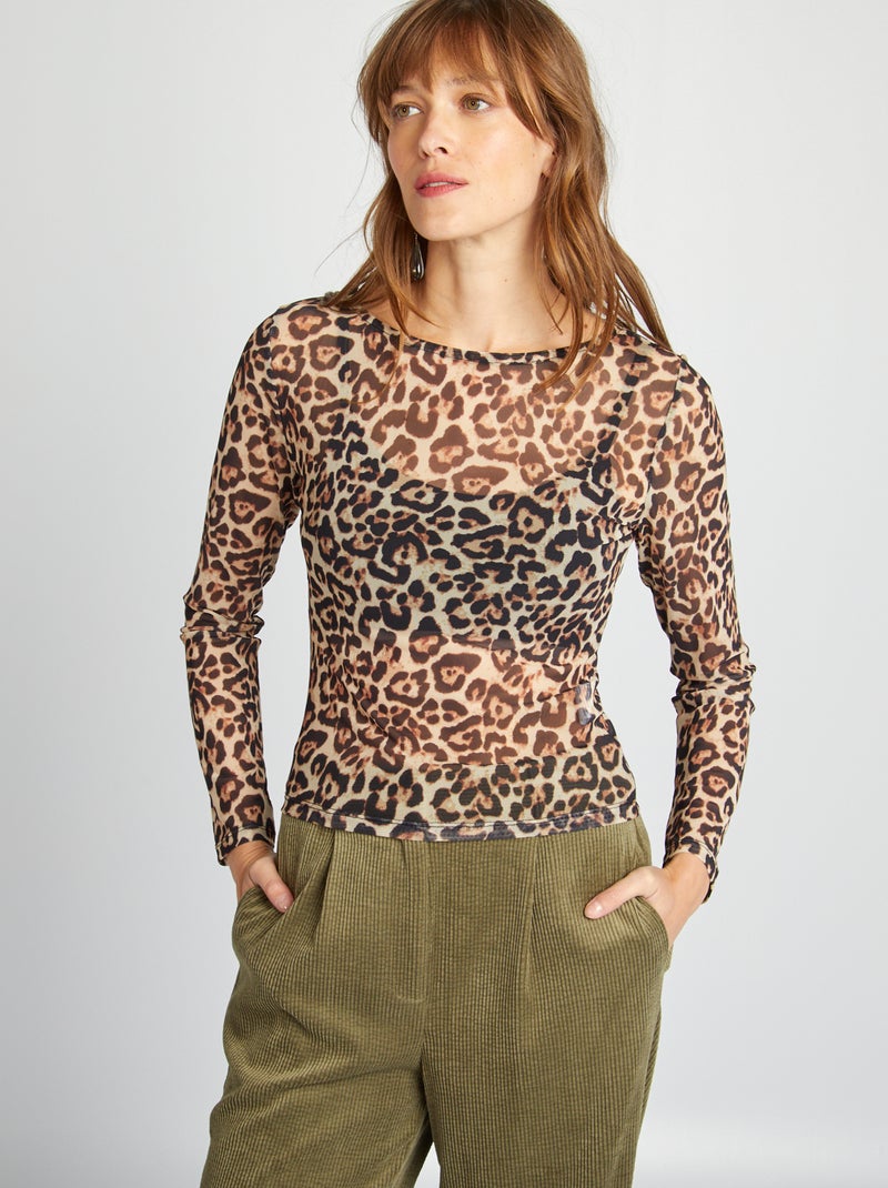 Camiseta de manga larga de leopardo MARRON - Kiabi