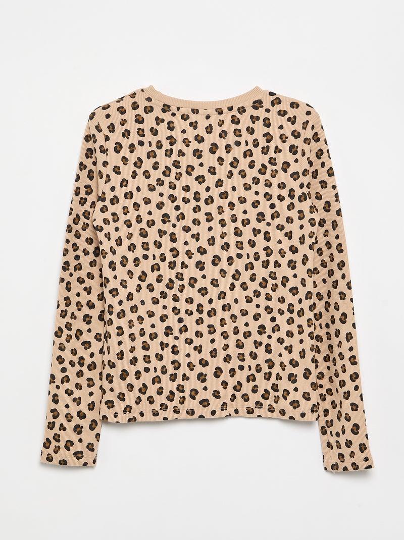 Camiseta de manga larga de punto acanalado Beige - Kiabi