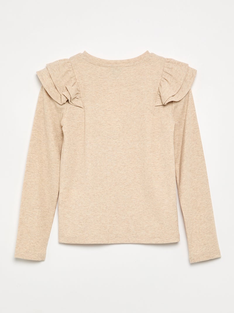 Camiseta de manga larga de punto acanalado Beige - Kiabi