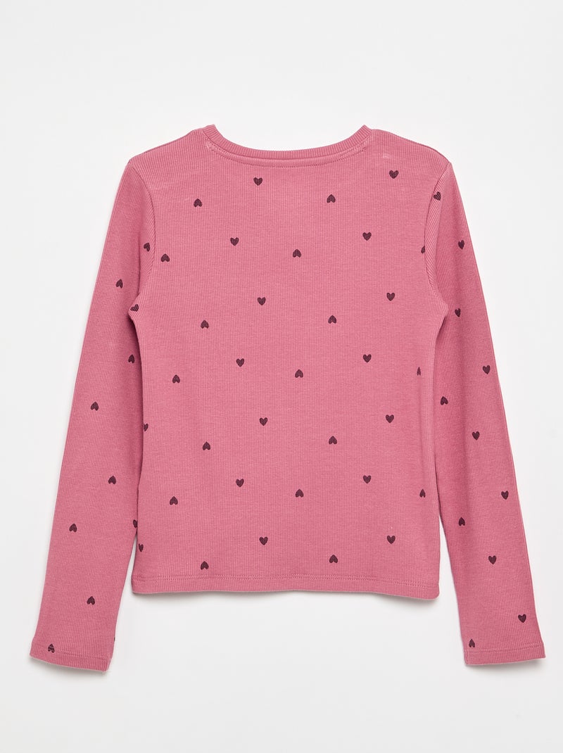 Camiseta de manga larga de punto acanalado Rosa - Kiabi
