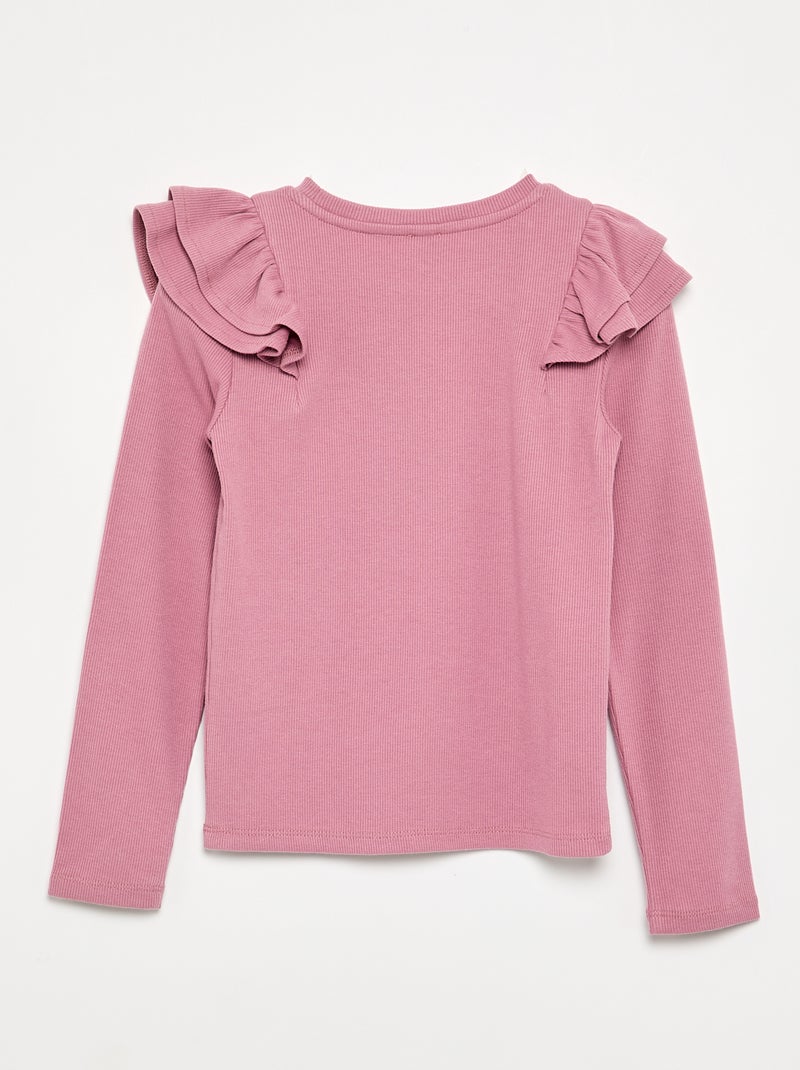 Camiseta de manga larga de punto acanalado Rosa - Kiabi
