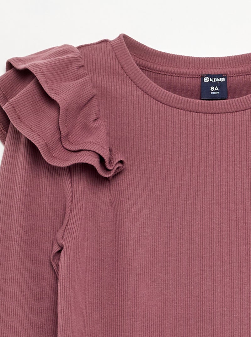 Camiseta de manga larga de punto acanalado Rosa - Kiabi