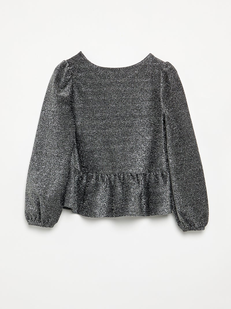 Camiseta de manga larga de punto brillante con lazos Gris - Kiabi