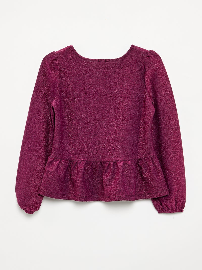 Camiseta de manga larga de punto brillante con lazos Rojo - Kiabi