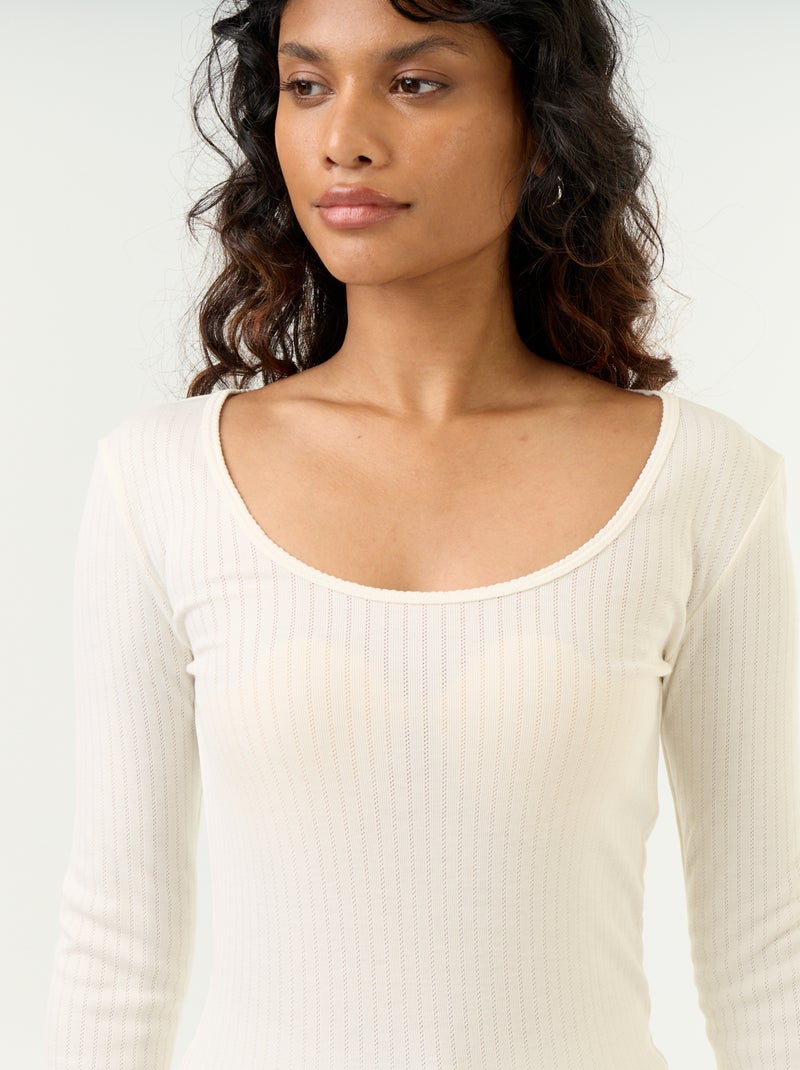 Camiseta de manga larga de punto calado Beige - Kiabi
