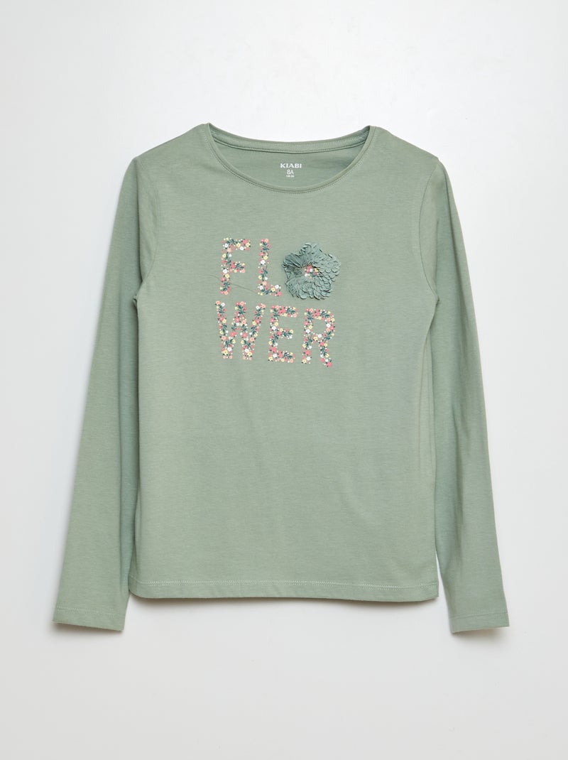 Camiseta de manga larga de punto estampado + relieve VERDE - Kiabi