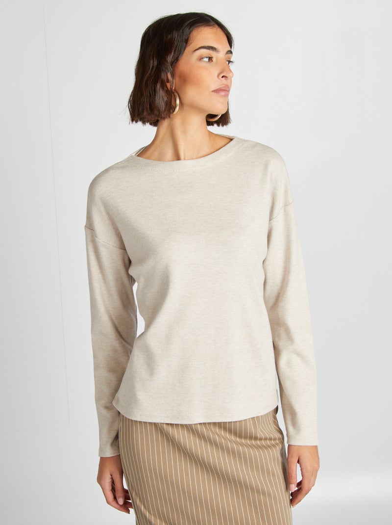 Camiseta de manga larga de punto suave BEIGE - Kiabi
