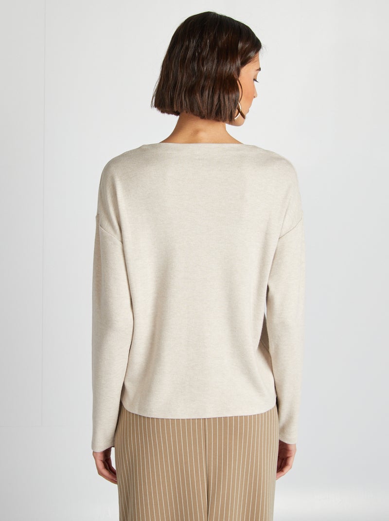 Camiseta de manga larga de punto suave BEIGE - Kiabi