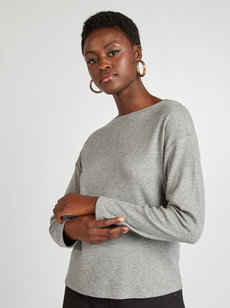 Camiseta de manga larga de punto suave GRIS - Kiabi