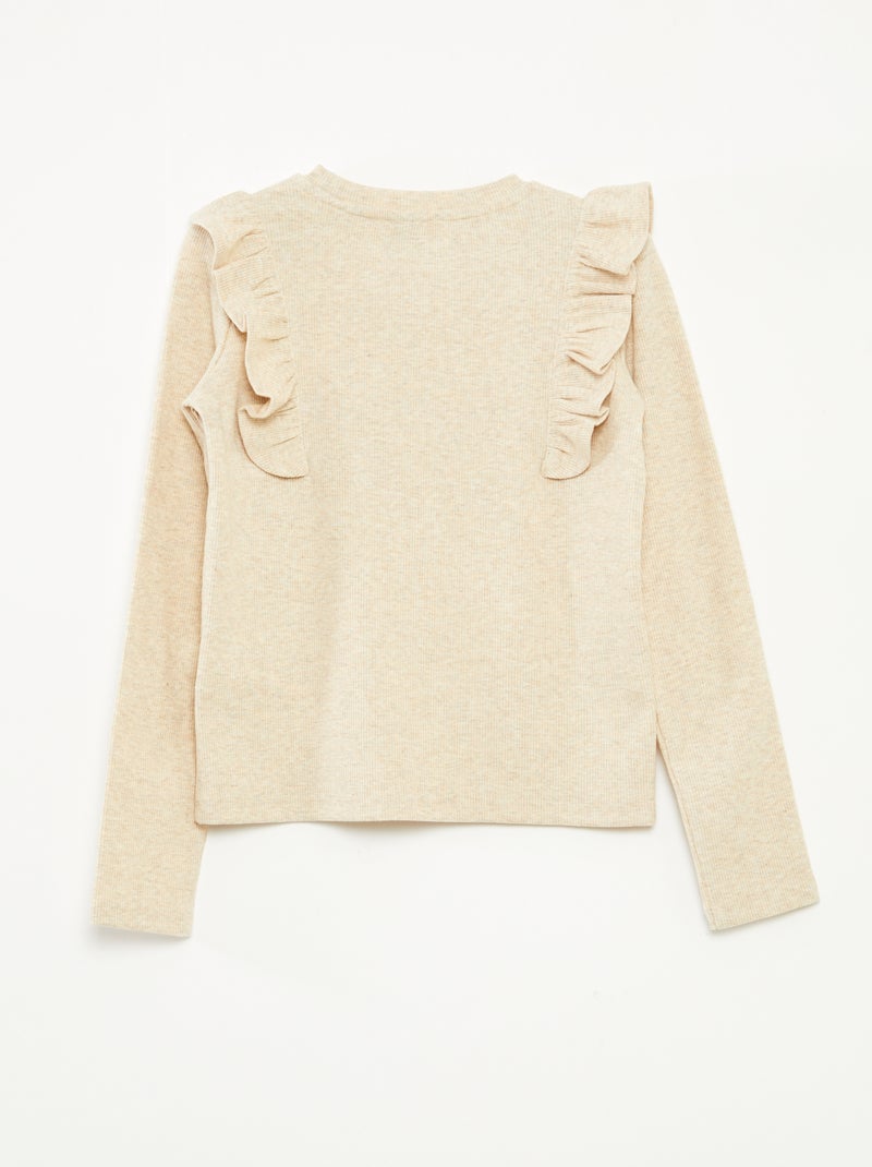 Camiseta de manga larga de tejido de canalé Beige - Kiabi