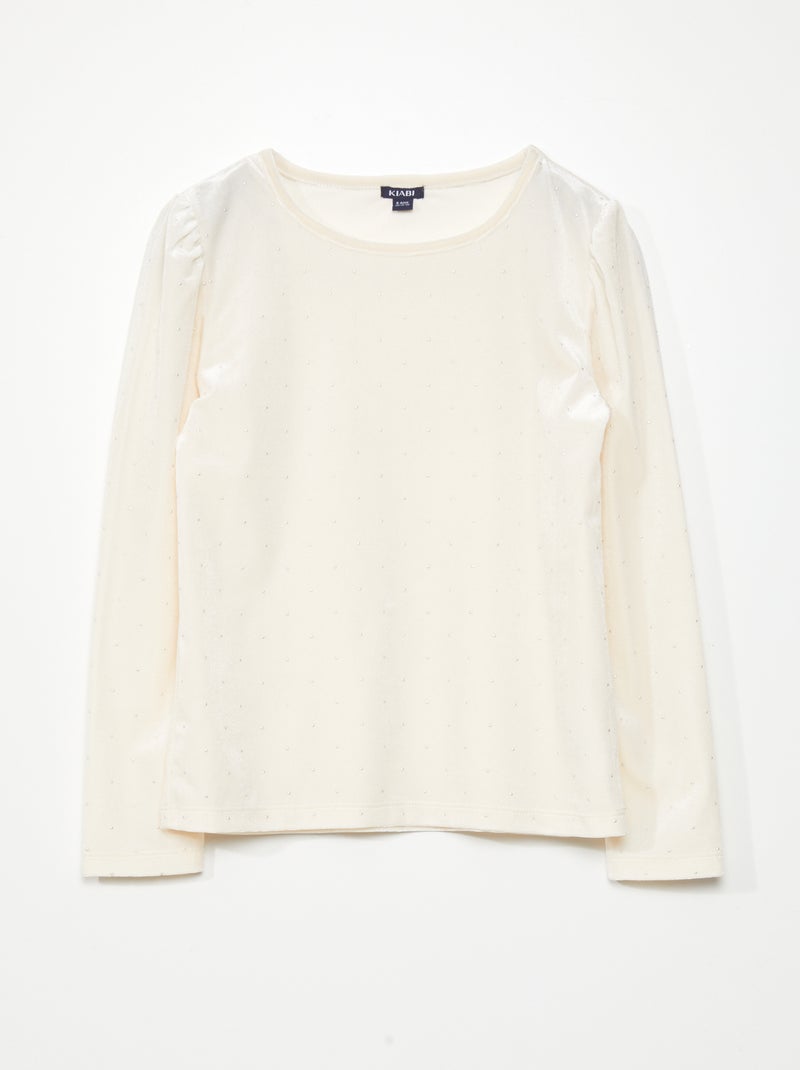 Camiseta de manga larga de terciopelo BLANCO - Kiabi