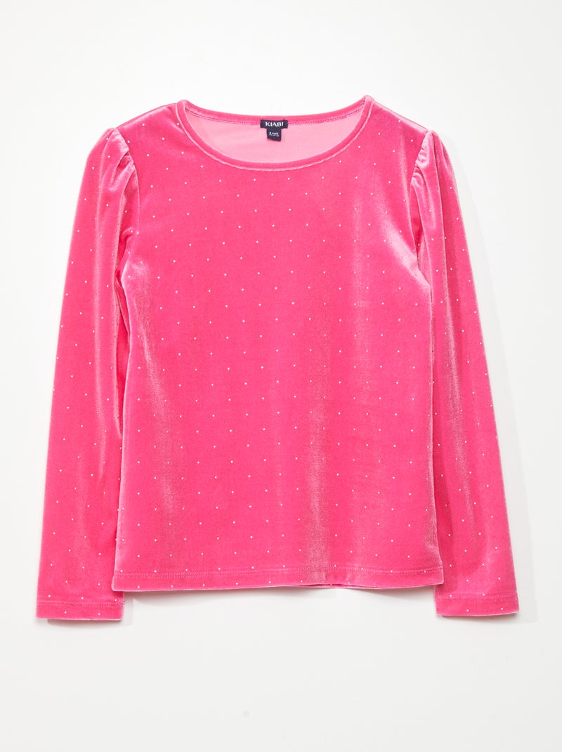Camiseta de manga larga de terciopelo ROSA - Kiabi