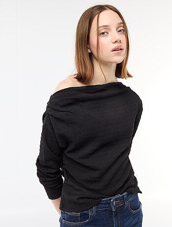 Camiseta de manga larga en punto gofrado