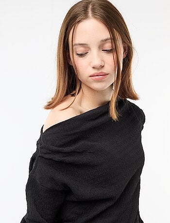 Camiseta de manga larga en punto gofrado