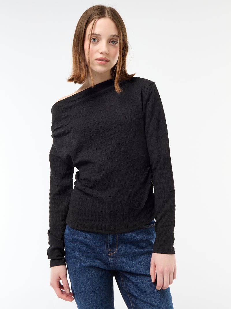 Camiseta de manga larga en punto gofrado Negro - Kiabi