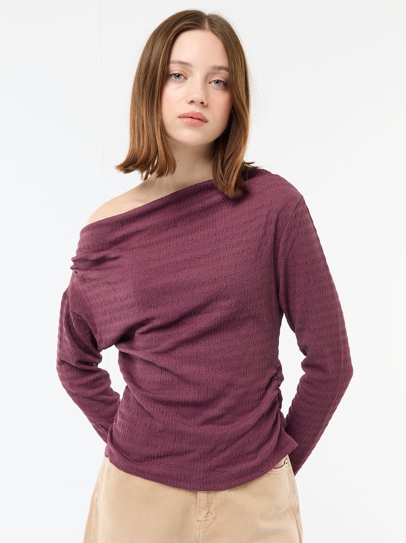 Camiseta de manga larga en punto gofrado Purpura - Kiabi