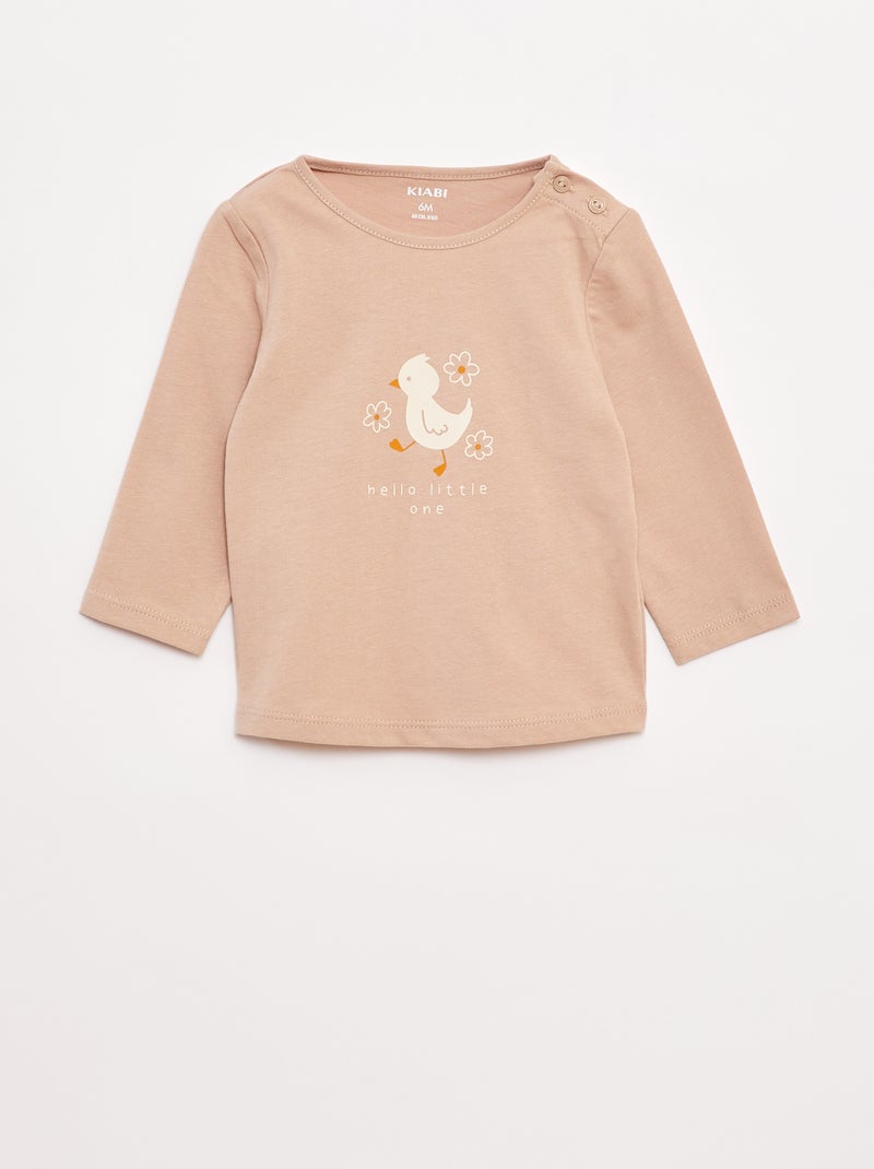 Camiseta de manga larga estampada Beige - Kiabi