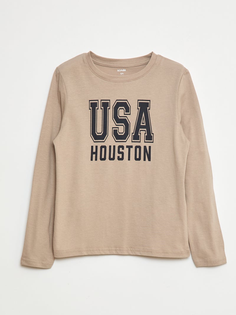 Camiseta de manga larga estampada Beige - Kiabi
