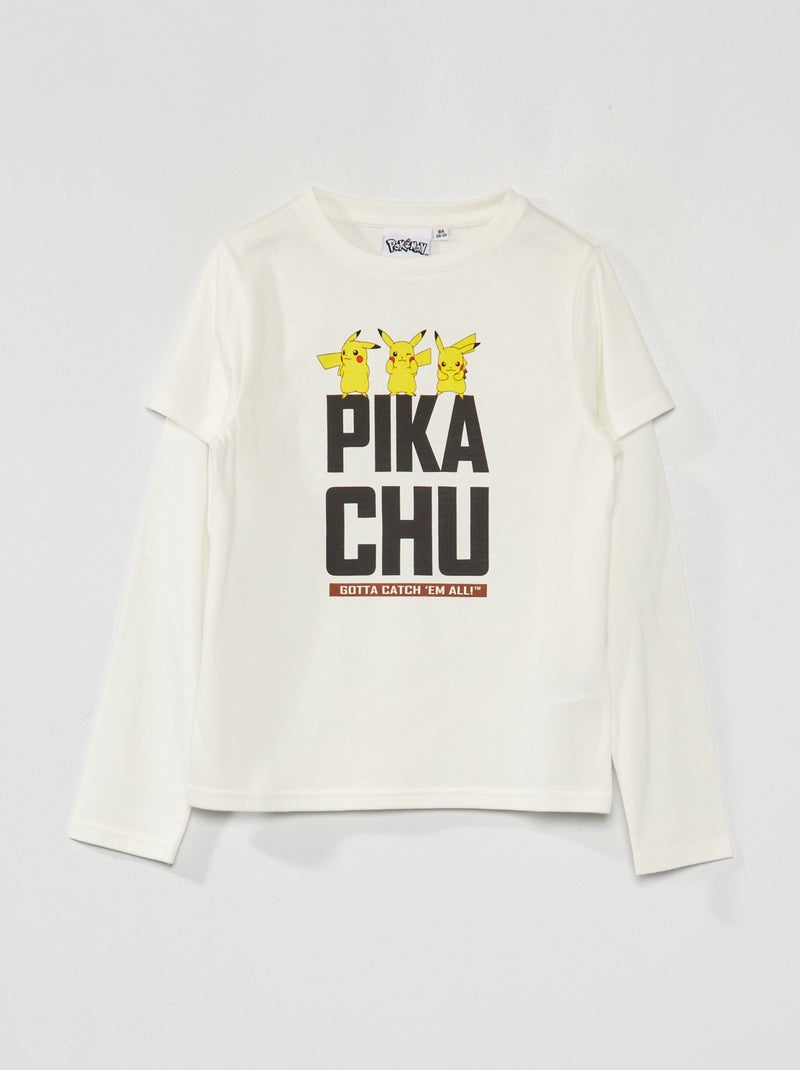 Camiseta de manga larga estampada 'Pikachu' BLANCO - Kiabi