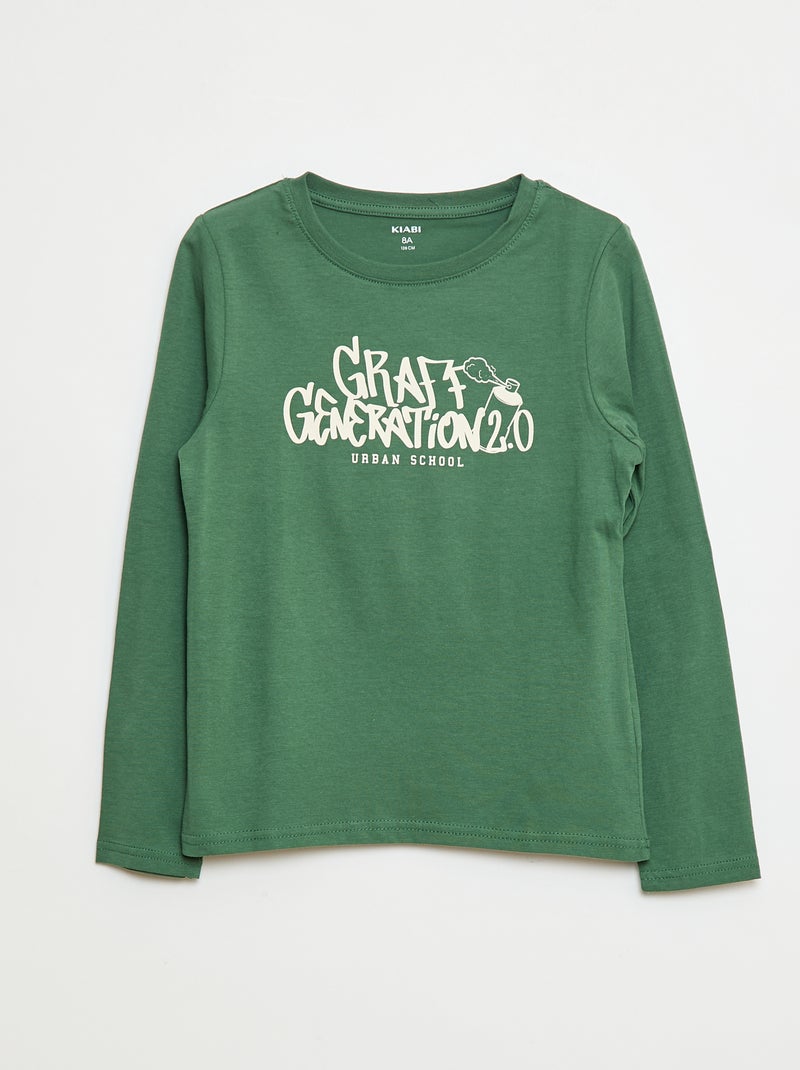 Camiseta de manga larga estampada Verde - Kiabi