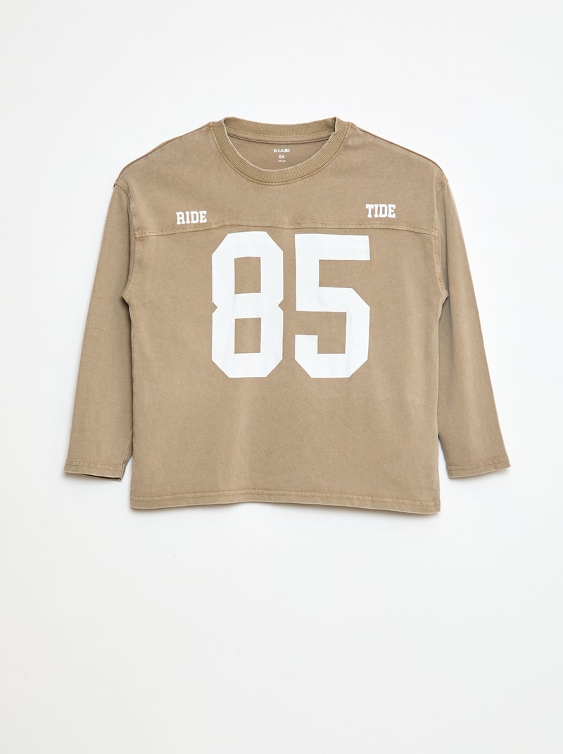 Camiseta de manga larga estilo deportivo americano Beige - Kiabi