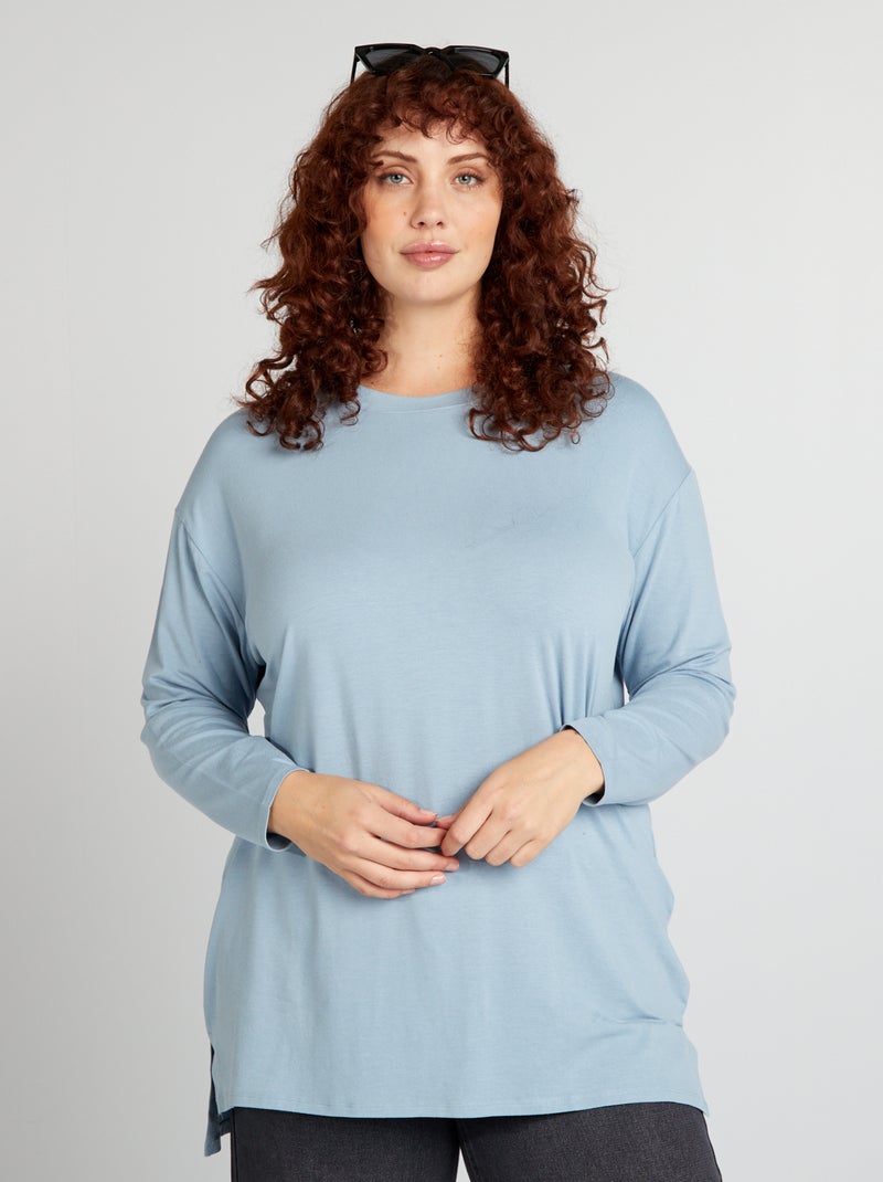Camiseta de manga larga forma más larga AZUL - Kiabi