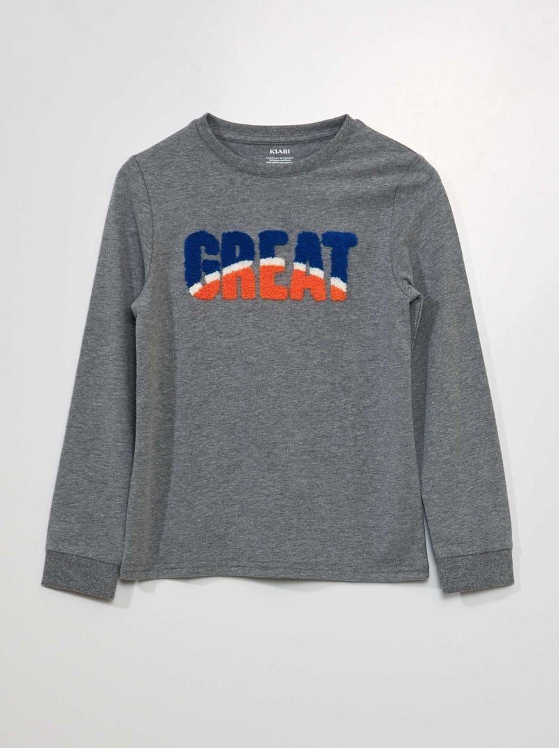 Camiseta de manga larga 'Great' GRIS - Kiabi