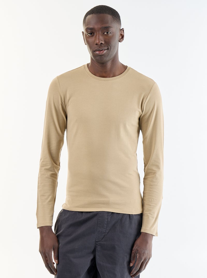 Camiseta de manga larga lisa Beige - Kiabi