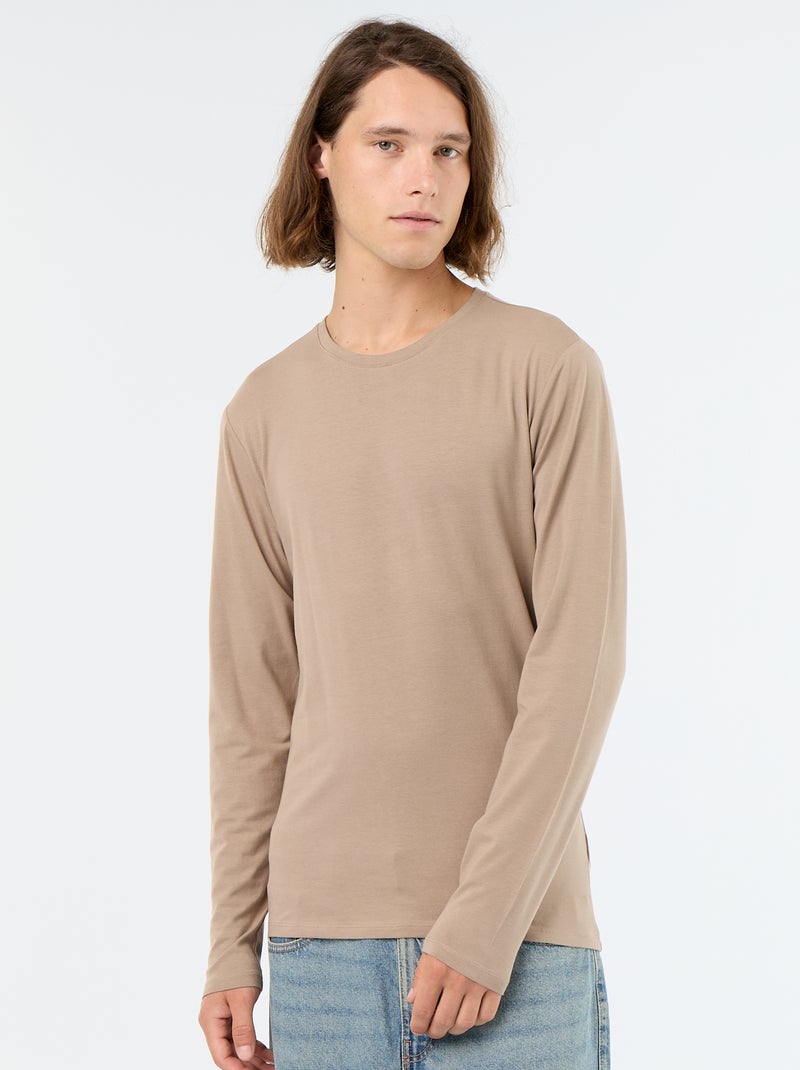 Camiseta de manga larga lisa Beige - Kiabi